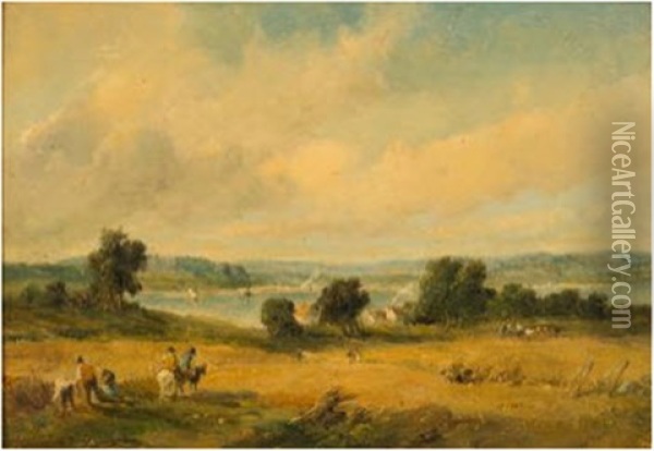 Harvest Time, Banks Of The Menai Straights, Aber Oil Painting - Alfred Vickers