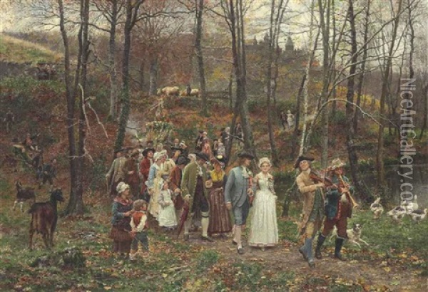 A Wedding Procession Oil Painting - Marie Francois Firmin-Girard