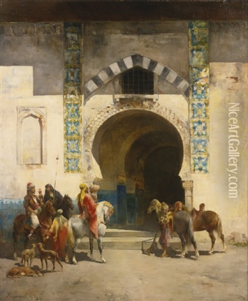 Depart Pour La Chasse Au Faucon Oil Painting - Emile Regnault de Maulmain