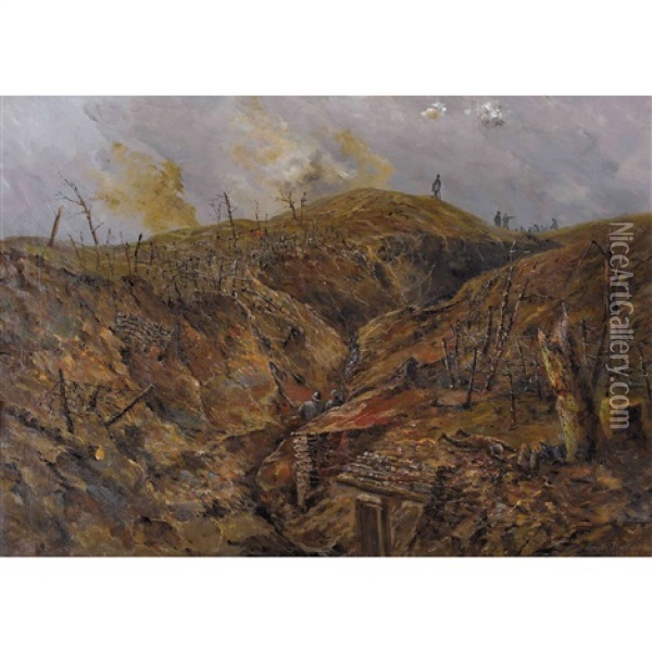Schlachtfeld Mit Schutzengraben Oil Painting - Emile Maillard