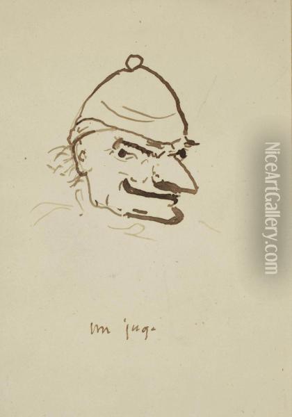 Caricature : Un Juge Portant Un Bonnet Oil Painting - Victor Hugo