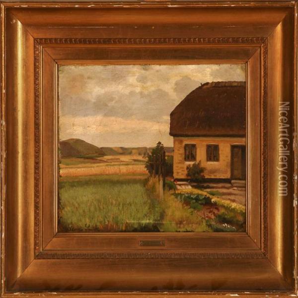 Landscape With A Yellowcottage Oil Painting - Hans Ludvig Smidth