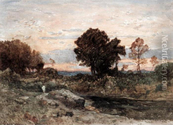 Landscape At Sunset Oil Painting - Henri-Joseph Harpignies