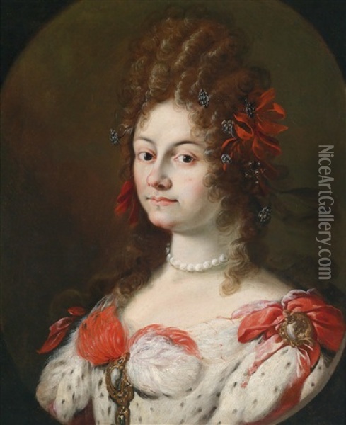 Portrat Einer Dame Im Roten Gewand Oil Painting - Giovanni Battista Gaulli