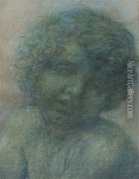 Tete De Cupidon (study In The Style Of Peter Paul Rubens) Oil Painting - Alphonse Legros