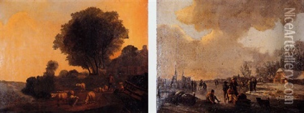 Zomergesicht Met Herder En Kudde Oil Painting - Pieter Gerardus Van Os