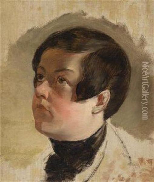Study Of A Boy 's Head Oil Painting - Friedrich Ritter von Amerling