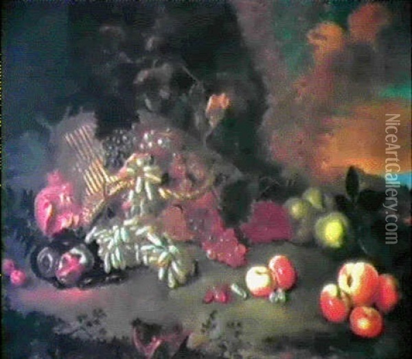 Natura Morta Di Frutta Su Sfondo Di Paesaggio Oil Painting - Marco Antonio Rizzi