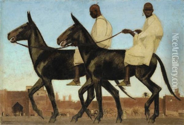Black Mules Oil Painting - Bernard Boutet De Monvel