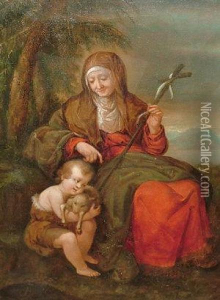 Follower Of Sebastien Leclerc Ii -- Saint Elizabeth With The Infant Saint John The Baptist Oil Painting - Sebastien Ii Leclerc
