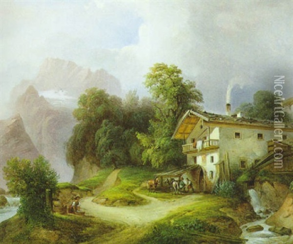 Schmiede Am Konigsee Bei Berchtesgaden Oil Painting - Ludwig Fischer