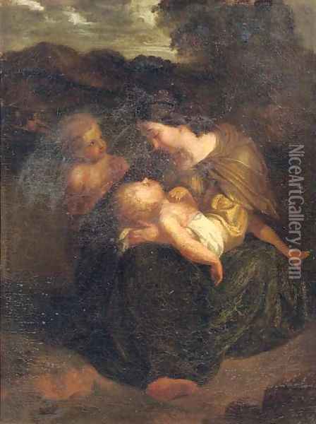 The Virgin and Child with the young Saint John the Baptist in a landscape Oil Painting - Italian School