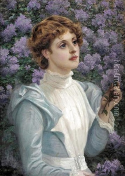 Lady Beside A Lilac Bush Oil Painting - Philip Richard Morris