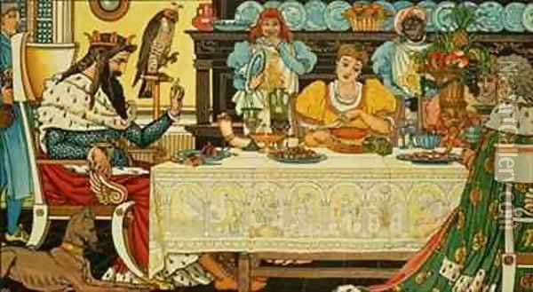 The Princess Shares her Dinner with the Frog Oil Painting - Walter Crane