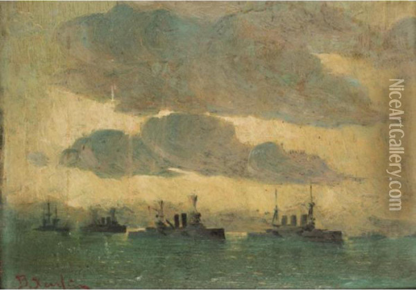 Greek War Ships In The Aegean Oil Painting - Vassilios Chatzis