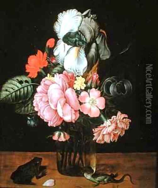 Still Life with Flowers a Frog and a Lizard Oil Painting - Jan Baptist van Fornenburgh