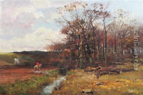 Hunt Approaching Woodland Oil Painting - Henry Charles Fox