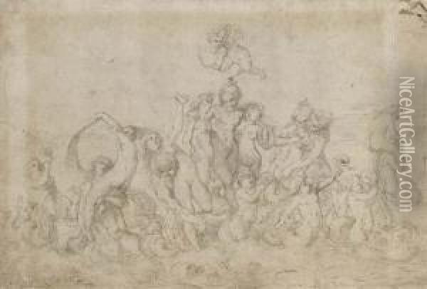 The Triumph Of Galatea (recto), Hercules And The Hydra(verso) Oil Painting - Pierre Brebiette