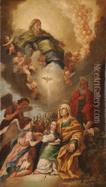 La Vergine Con S.anna E S.gioacchino Oil Painting - Federico Maldarelli