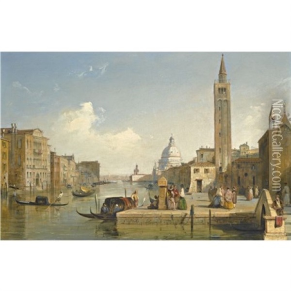 View Of The Grand Canal, With The Church Of Santa Maria Della Salute, Venice Oil Painting - Edward Pritchett