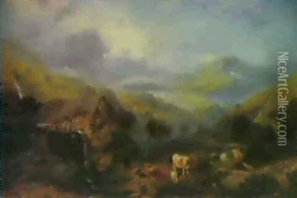 A Mill In The Welsh Mountains Oil Painting - Henry Bright
