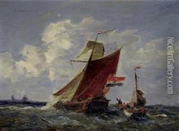 Bateaux Et Pavillons Hollandais Oil Painting - Gaston-Marie-Anatole Roullet