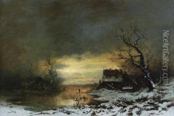 Krajobraz Zimowy W Blasku Ksiezyca Oil Painting - Joseph Friedrich N. Heydendahl