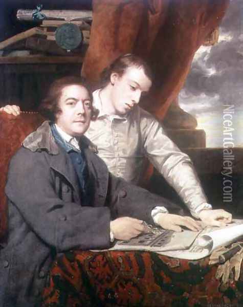 Portrait of James Paine 1717-89 architect, and his son James, 1764 Oil Painting - Sir Joshua Reynolds