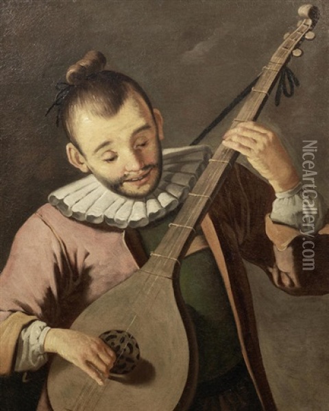 A Musician Playing A Lute Oil Painting - Giacomo Francesco Cipper