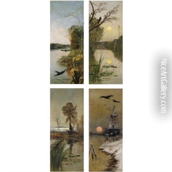 Spring, Summer, Autumn, Winter (4 Works) Oil Painting - Hippolyte Camille Delpy