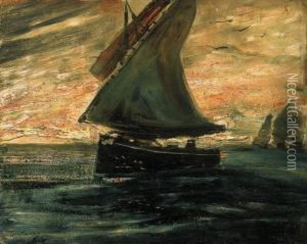 Sailing Boat Oil Painting - Lajos Gulacsy