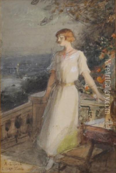 Jeune Femme Sur Un Balcon, La Nuit Oil Painting - Albert Lynch
