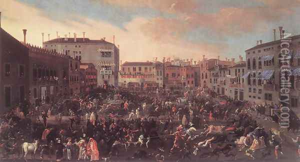 The Bull Hunt in Campo San Polo 1646 Oil Painting - Joseph the Younger Heintz