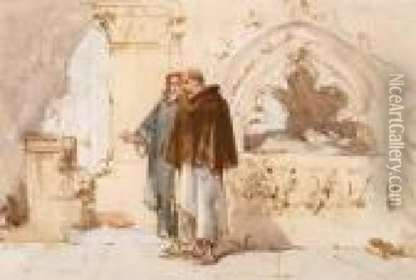 Lord Saville And A Monk At Rufford Abbey Oil Painting - Victor-Gabriel Gilbert