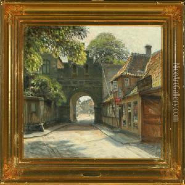 Scenery With Acity Gate In Faaborg Oil Painting - Tom Petersen