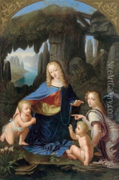 La Vergine Delle Rocce Oil Painting - Leonardo Da Vinci