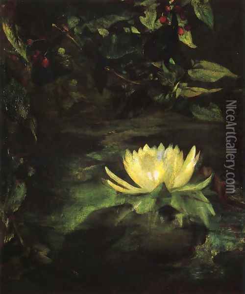 Water Lily Aka Lotus Leaves Oil Painting - John La Farge