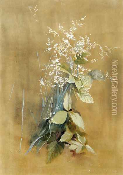 Grass and Poison Ivy Oil Painting - Fidelia Bridges