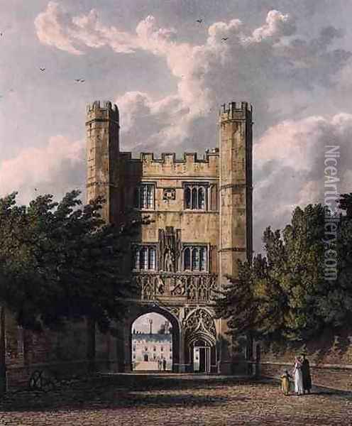 Trinity Gate, Cambridge, from The History of Cambridge, engraved by Joseph Constantine Stadler (fl.1780-1812), pub. by R. Ackermann, 1815 Oil Painting - William Westall