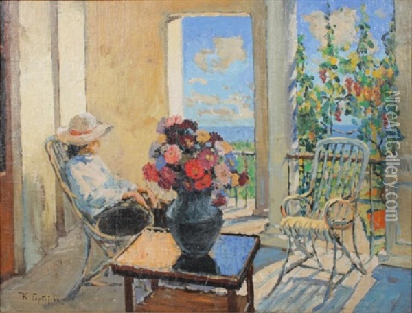Near The Window Oil Painting - Konstantin Ivanovich Gorbatov