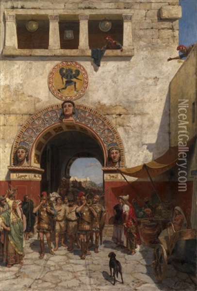 Gate In Volterra, Etruria Oil Painting - Aleksandr Alexandrovich Svedomskij