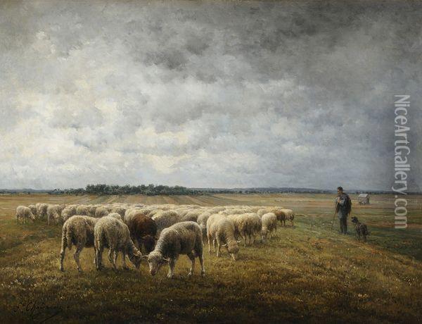 Berger Et Son Troupeau Oil Painting - Jean-Ferdinand Chaigneau