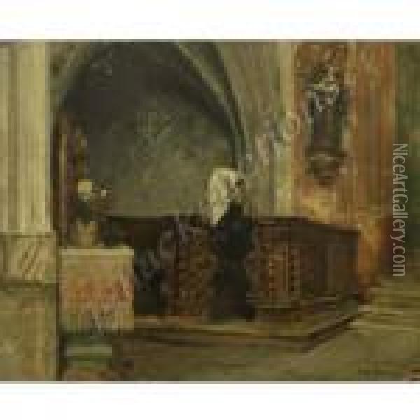 Cathedral Interior, Signed Oil Painting - Max Friedrich Rabes