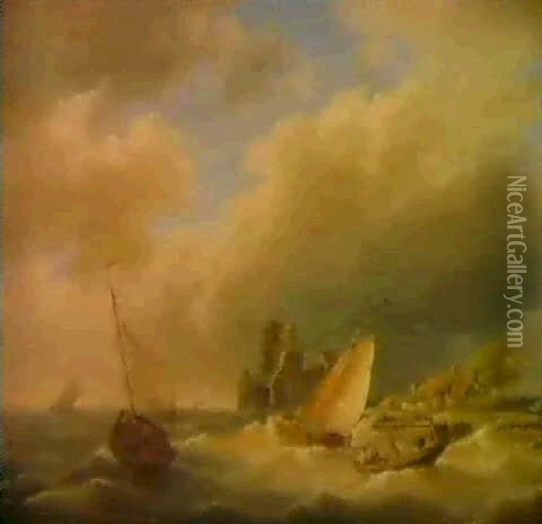 Fischerboote Vor Der Kuste Oil Painting - Hermanus Koekkoek the Elder