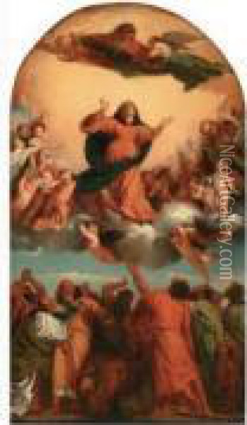 L'assomption, Eglise De Sainte Marie Glorieuse Des Moines, Venise, D'apres Le Titien Oil Painting - Louis Gallait