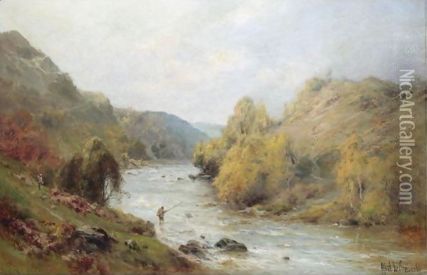 The Golden Valley, Fishing On The Dee Oil Painting - Alfred de Breanski