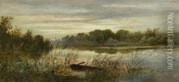Fenland River Scene At Dusk Oil Painting - Charles F. Robinson
