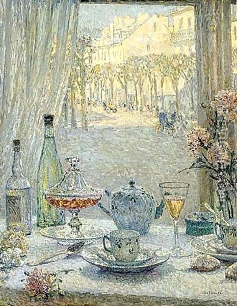 La Table Pres De La Fenetre. Reflets Oil Painting - Henri Eugene Augustin Le Sidaner