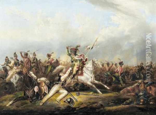 Schlachtenszene Aus Den Napoleonischen Kriegen Oil Painting - Jean Henri de Coene