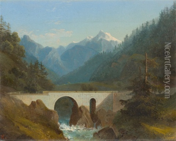 Die Gotthardstrase Bei Amsteg Oil Painting - Johann Theodor Goldstein